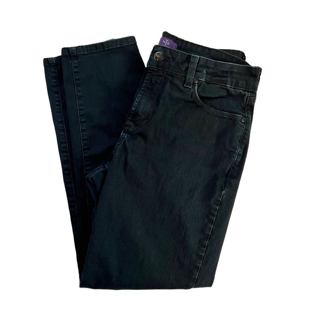 NYDJ Jeans Womens Size 8 Ankle Black Denim Straight Leg Style Lift Tuck Fade